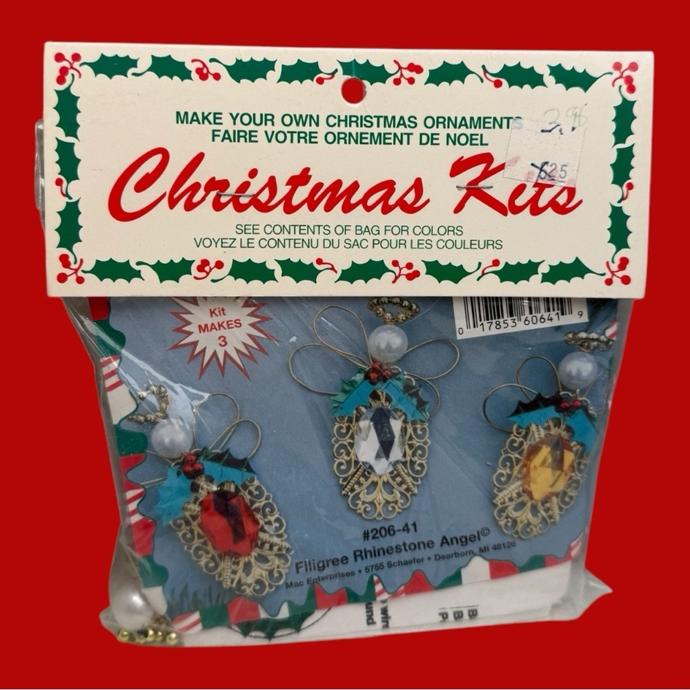 New Vintage Christmas Ornament Kit Filigree Rhinestone Angel Merri Mac Retro